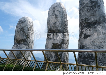 Ba Na Hills Panorama landscape with fantastic beautiful medieval castle in Ba Na Hills in Da Nang in Vietnam 129485145