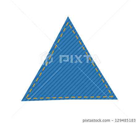 Patch denim triangle shape with stitches seam jeans fashion illustration. Flat apparel blue color template isolated 129485183