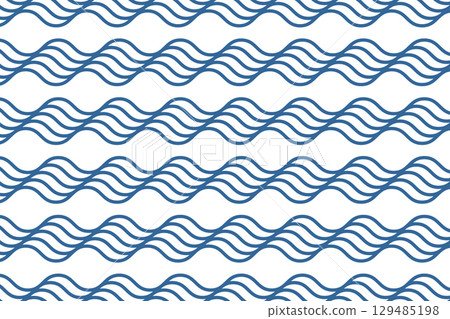 Waves background. Repeated blue curvy lines. Flowing water print. Ocean, sea or river pattern. Aqua texture. Summer wallpaper in maritime style. Swimming pool liquid. Vector flat illustration 129485198