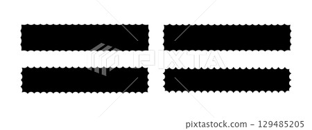 Set of long rectangle forms with wavy jagged borders. Undulated rectangular shapes. Empty text boxes or headlines, tags or labels isolated on white background. Vector graphic illustration 129485205