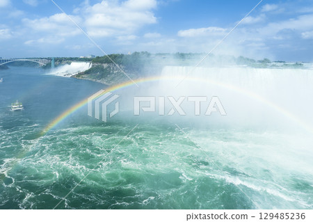 Niagara Falls and the Niagara River with a rainbow Niagara Falls and the Niagara River with a rainbow 129485236