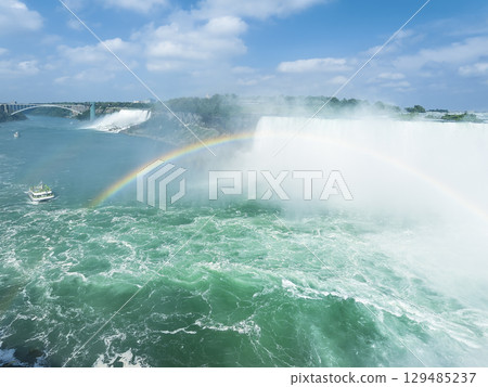 Niagara Falls and the Niagara River with a rainbow 129485237