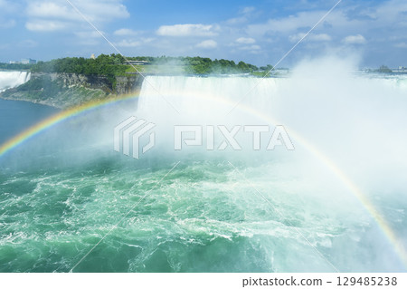 Niagara Falls and the Niagara River with a rainbow 129485238