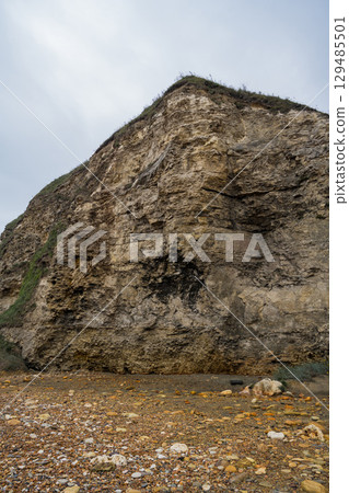 Nose's point beach and cliffs view . English Channel coast of northern England. Hartlepool, UK.  129485501