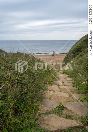Nose's point beach and cliffs view . English Channel coast of northern England. Hartlepool, UK. Nose's point beach and cliffs view . English Channel coast of northern England. Hartlepool, UK. 129485505