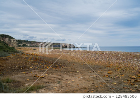 Nose's point beach and cliffs view . English Channel coast of northern England. Hartlepool, UK. Nose's point beach and cliffs view . English Channel coast of northern England. Hartlepool, UK. 129485506