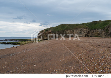 Nose's point beach and cliffs view . English Channel coast of northern England. Hartlepool, UK. Nose's point beach and cliffs view . English Channel coast of northern England. Hartlepool, UK. 129485508