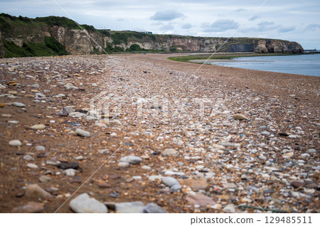 Nose's point beach and cliffs view . English Channel coast of northern England. Hartlepool, UK. Nose's point beach and cliffs view . English Channel coast of northern England. Hartlepool, UK. 129485511