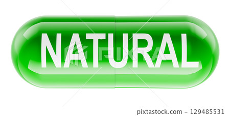 Natural, green capsule pill. 3D rendering 129485531