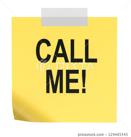 Call Me, yellow sticky note. 3D rendering 129485545