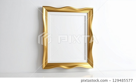 Golden wavy border photo frame mockup 129485577