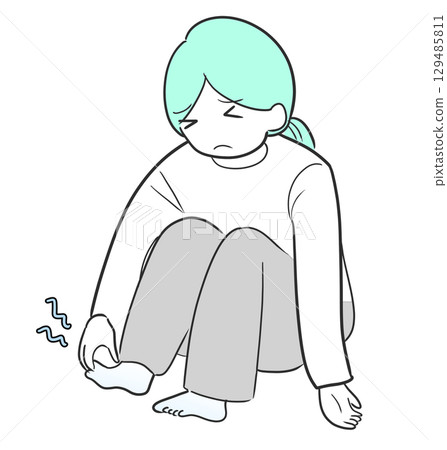 Illustration of a woman feeling uncomfortable due to cold feet | Cold feet, woman, discomfort, sitting Illustration of a woman feeling uncomfortable due to cold feet | Cold feet, woman, discomfort, sitting 129485811