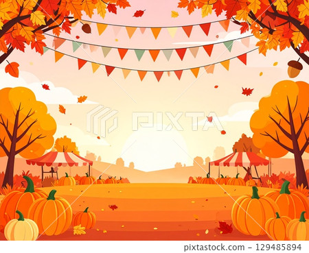 可愛的秋季公告背景 129485894
