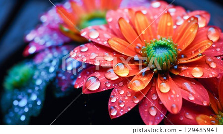 Vibrant Flowers with Morning Dew Drops. Generative ai 129485941