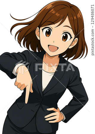 一位身著西裝的女商人面帶愉快的微笑 129486071