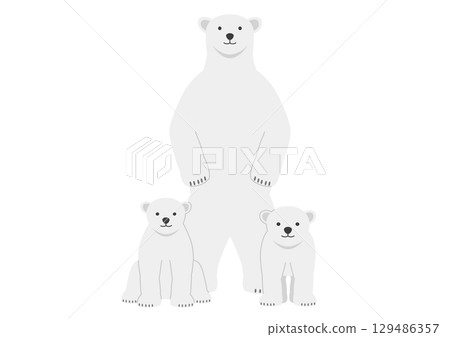 Illustration of a polar bear parent and child, with a standing parent and a sitting child 129486357
