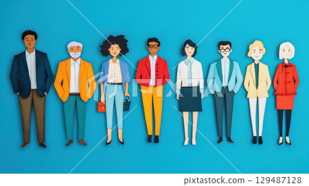Diverse Group of Illustrated Characters on Vibrant Background 129487128