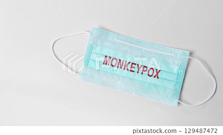 Researcher mask with monkeypox virus (MPOX) text. Monkeypox disease Researcher mask with monkeypox virus (MPOX) text. Monkeypox disease 129487472