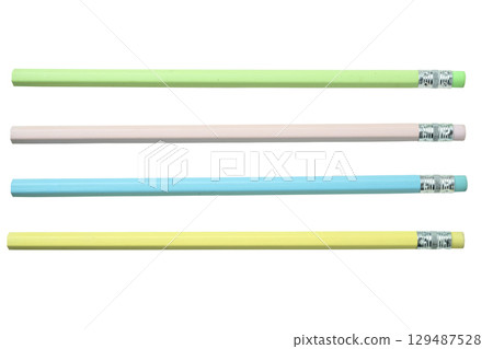 Row of unsharpened colorful wooden pencils isolated over a white background. Concept of stationery Row of unsharpened colorful wooden pencils isolated over a white background. Concept of stationery 129487528