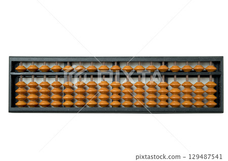 Closeup view of a wooden abacus isolated over a white background. Concept of stationery Closeup view of a wooden abacus isolated over a white background. Concept of stationery 129487541