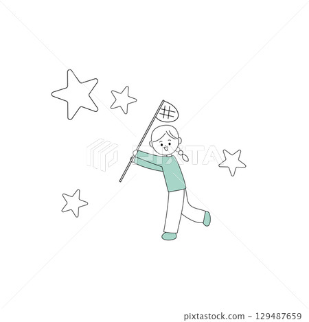 Illustration of a girl chasing her dreams Illustration of a girl chasing her dreams 129487659