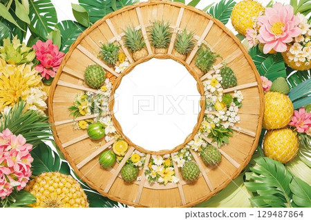 熱帶水果和花卉手工圓框材料 129487864