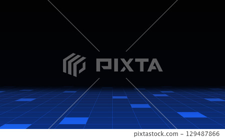 Abstract perspective grid square shapes on blue background with copyspace. Vector illustration Abstract perspective grid square shapes on blue background with copyspace. Vector illustration 129487866