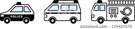 警車、救護車、消防車緊急車輛圖示設定為黑白 警車、救護車、消防車緊急車輛圖示設定為黑白 129487878