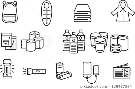 Disaster prevention goods icon set 01 black and white 129487884