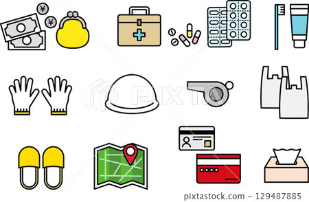 Disaster prevention goods icon set 02 that are useful in times of disaster 129487885