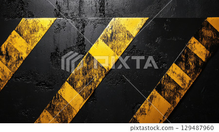 Grunge Texture with Yellow Stripes on Dark Background 129487960