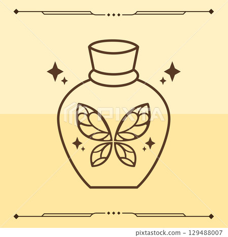 Butterfly on ornate jar. Vector 129488007