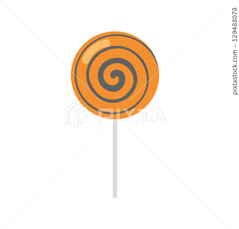 Orange spiral lollipop on stick. Vector 129488078