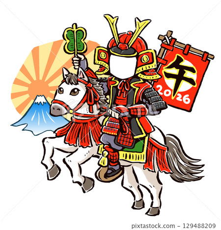 Face-in material of a warrior riding on the horse (the zodiac sign of the horse) Face-in material of a warrior riding on the horse (the zodiac sign of the horse) 129488209