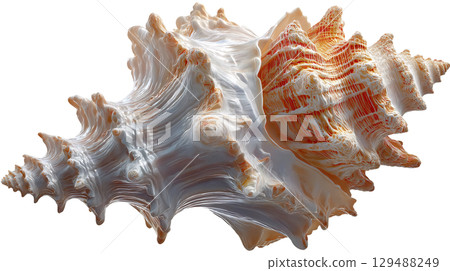 Intricate seashell with detailed texture and vibrant colors. isolated on transparent background cutout Intricate seashell with detailed texture and vibrant colors. isolated on transparent background cutout 129488249