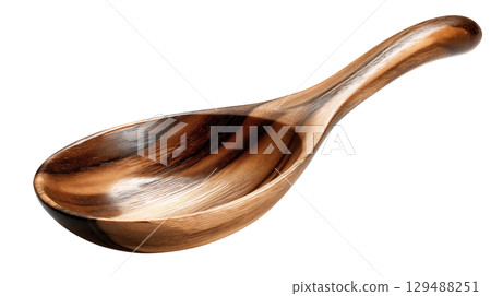Wooden serving spoon with smooth finish and elegant design. isolated on transparent background cutout Wooden serving spoon with smooth finish and elegant design. isolated on transparent background cutout 129488251