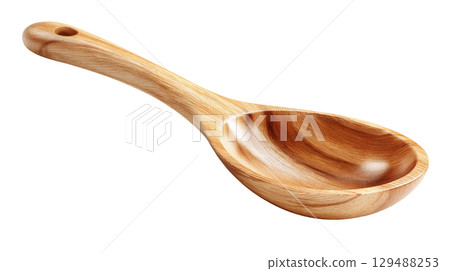 Wooden serving spoon with smooth finish and elegant design. isolated on transparent background cutout 129488253