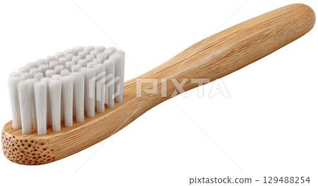 Eco-friendly bamboo toothbrush with soft bristles for sustainable living. isolated on transparent background cutout Eco-friendly bamboo toothbrush with soft bristles for sustainable living. isolated on transparent background cutout 129488254