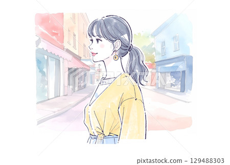 Watercolor and hand-drawn illustration material of women and girls 129488303