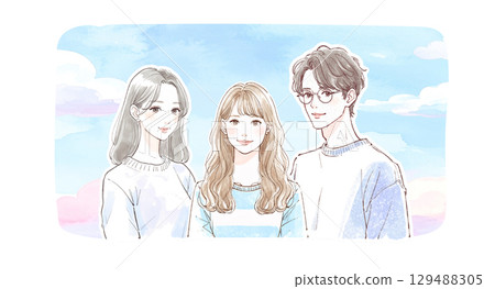 婦女和女孩的水彩和手繪插圖素材 129488305