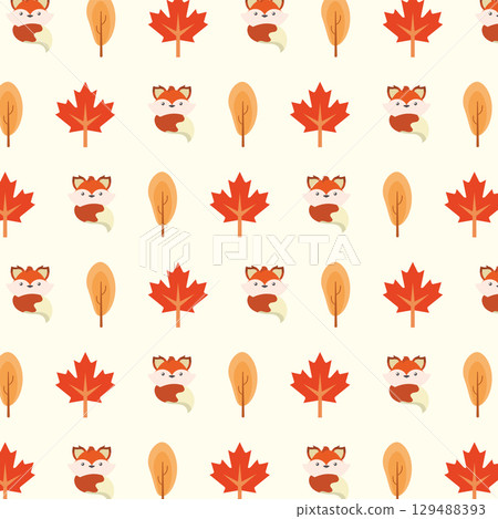 Autumn fox maple pattern. Vector 129488393