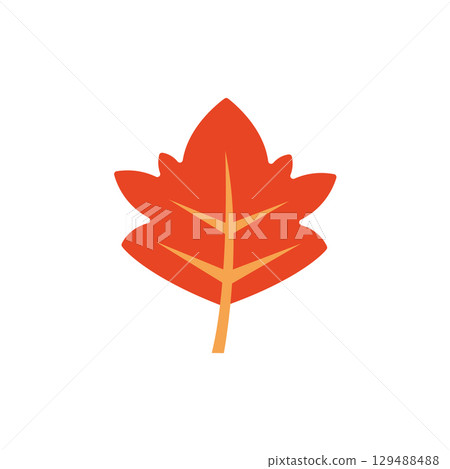Red autumn leaf with stem. Vector 129488488