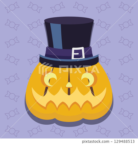 Gentleman pumpkin top hat style. Vector 129488513