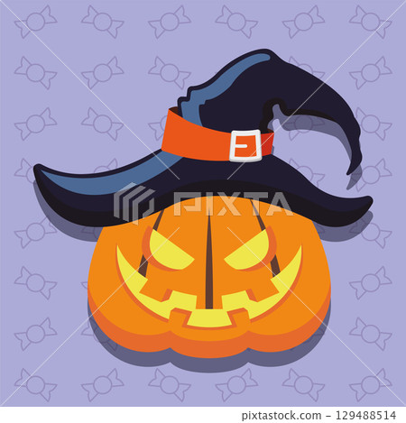 Witch hat pumpkin decoration. Vector Witch hat pumpkin decoration. Vector 129488514