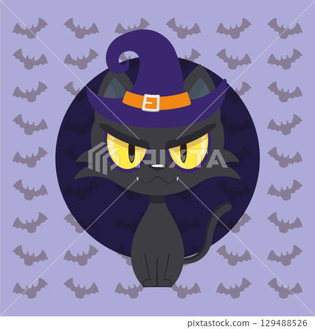 Black witch cat with hat. Vector Black witch cat with hat. Vector 129488526