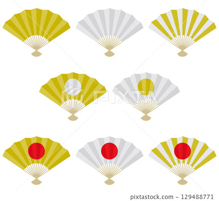 Gold and Silver Folding Fans: Plain, Hinomaru, and Two-Tone Set Gold and Silver Folding Fans: Plain, Hinomaru, and Two-Tone Set 129488771
