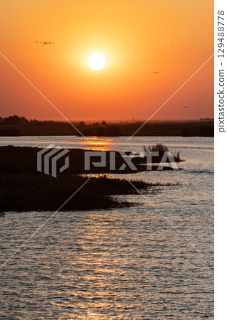 Sunset over the chobe river 129488778