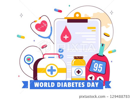 World Diabetes Day Vector Illustration on November 14 Featuring Doctors Testing Blood Glucose Levels and Measuring Sugar in a Flat Style Background 129488783