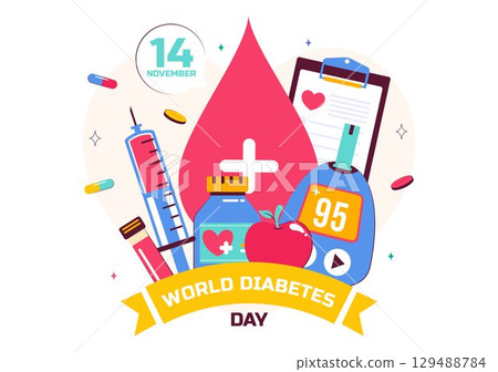 World Diabetes Day Vector Illustration on November 14 Featuring Doctors Testing Blood Glucose Levels and Measuring Sugar in a Flat Style Background 129488784