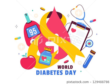 World Diabetes Day Vector Illustration on November 14 Featuring Doctors Testing Blood Glucose Levels and Measuring Sugar in a Flat Style Background 129488786